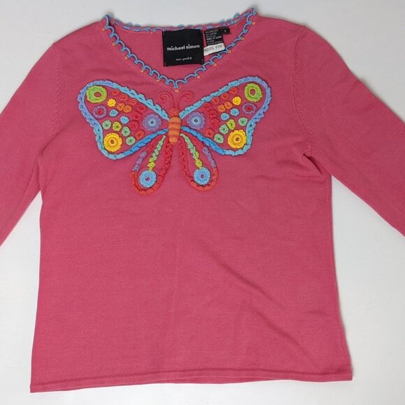 Women’s Michael Simon Pink Long Sleeve Sweater Sz S Butterfly New York VTG - Picture 6 of 11